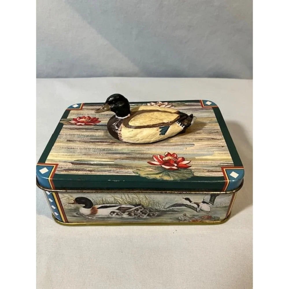 Decorative Tin‎ with Attached Ceramic Duck by GiftCo, Inc